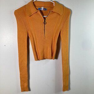 Womens Urban Outfitters Dylan 1/2 Zip Ribbed Baby Sweater Orange XS NWT